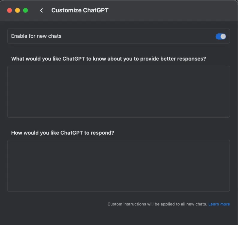 Customize ChatGPT on Mac