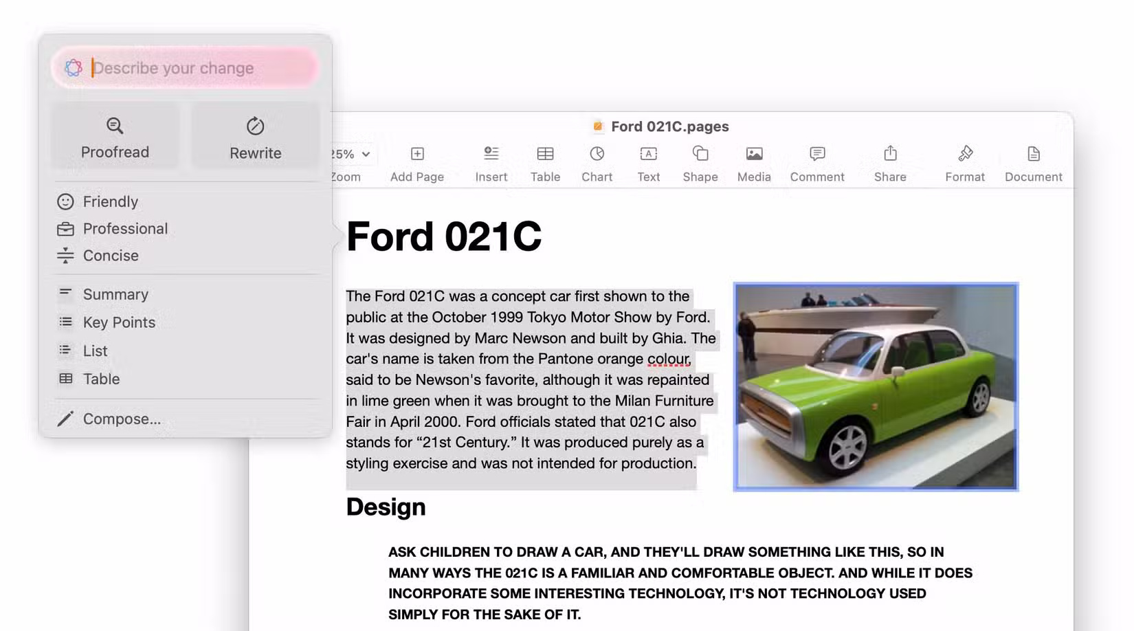 Sử dụng Writing Tools với tài liệu Pages mở trong macOS Sequoia 15.1