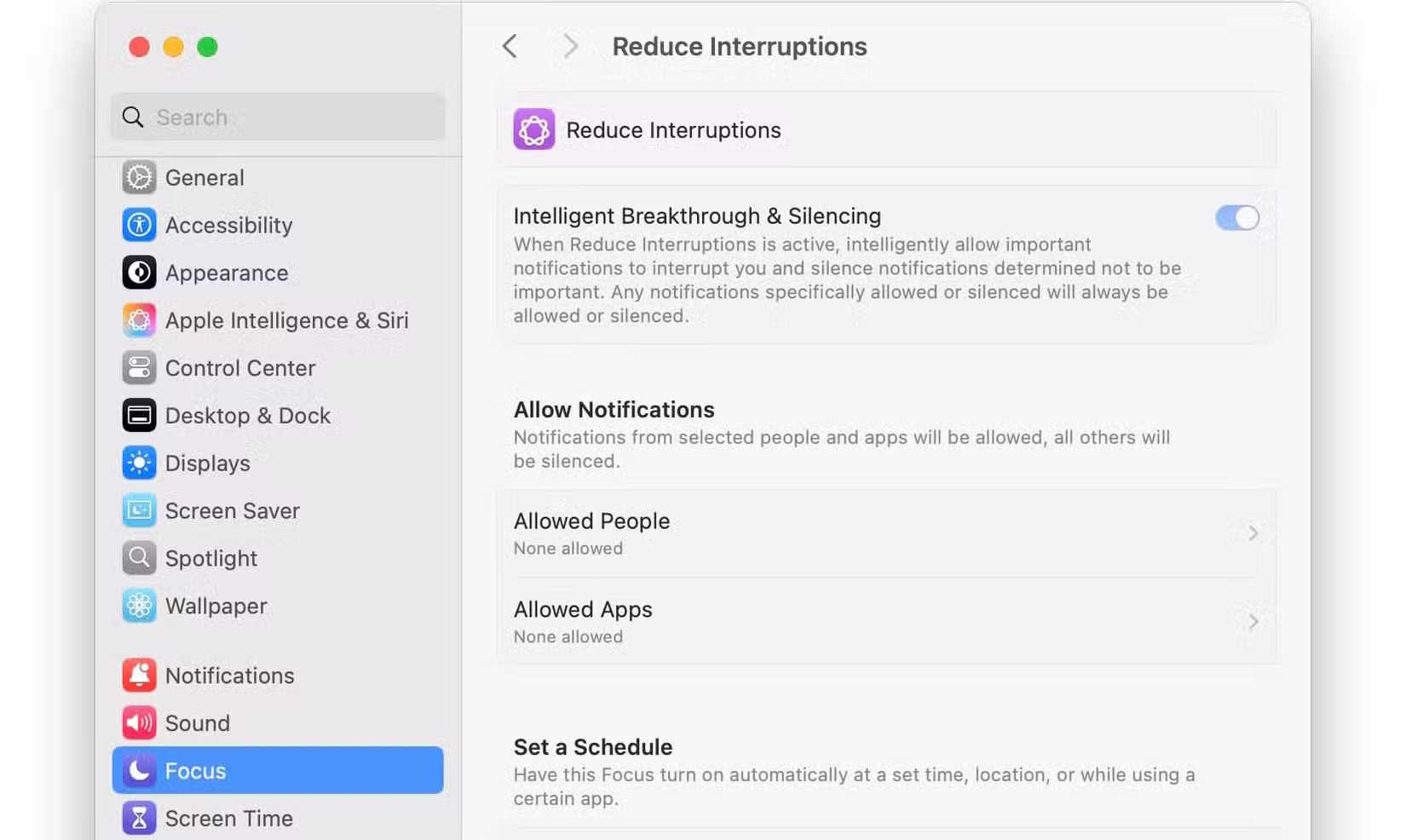 Chế độ Reduce Interruptions Focus trong macOS Sequoia 15.1