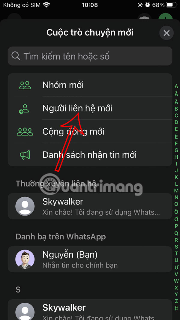 Tạo liên hệ mới trên WhatsApp