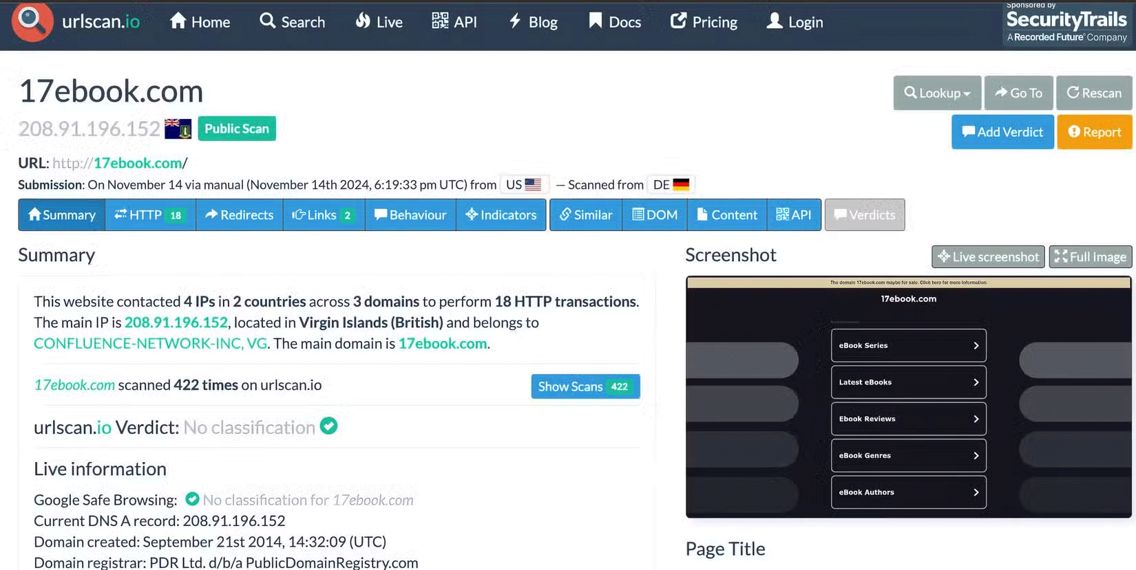 Quét URL trên urlscan.io