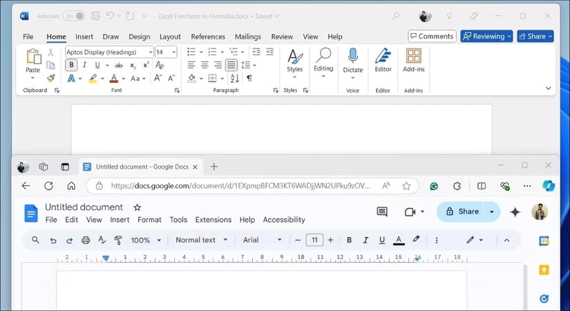 Giao diện người dùng Microsoft Word và Google Docs