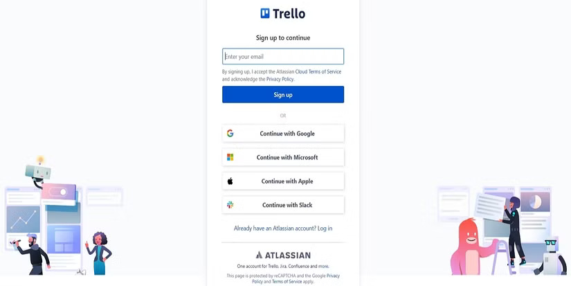 Trang màn hình đăng ký Trello