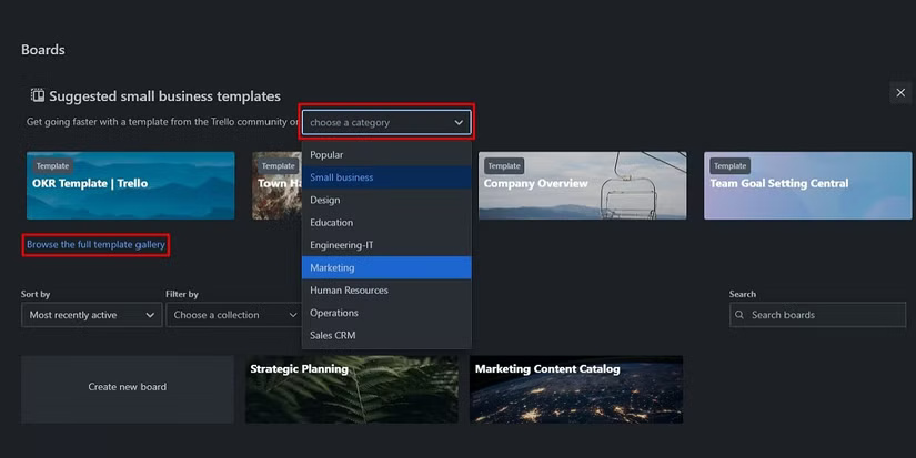 Cách sử dụng template có sẵn trên Trello cho các bảng