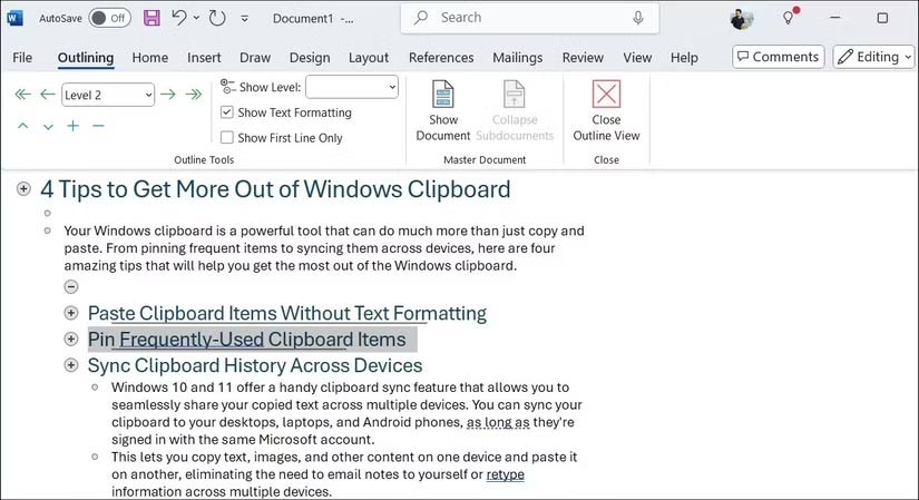 Microsoft Word Outline