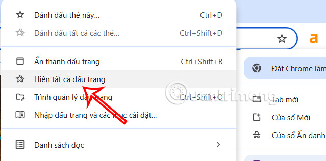 Hiện tất cả dấu trang trên Chrome 