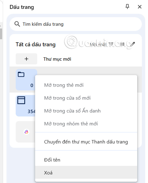 Tùy chọn thư mục bookmark trên Chrome 