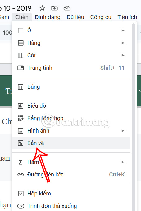 Chọn chèn bản vẽ Google Sheets