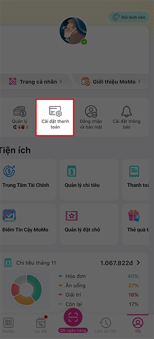 Cài đặt thanh toán MoMo