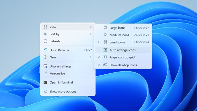 Tùy chọn Auto arrange icons trong menu ngữ cảnh của Windows