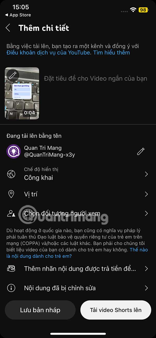 Đăng video YouTube Shorts