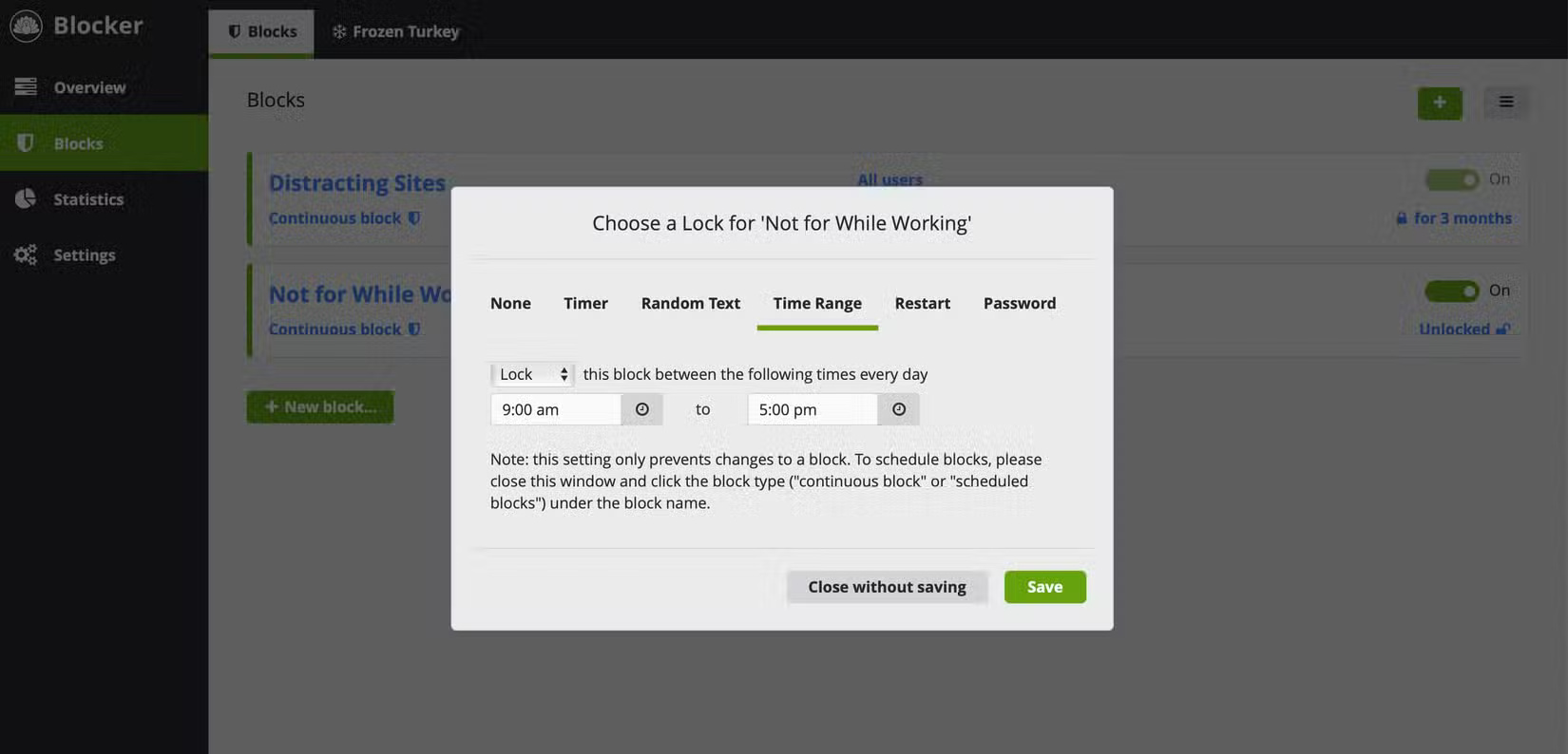 Trình chặn trang web và ứng dụng Cold Turkey