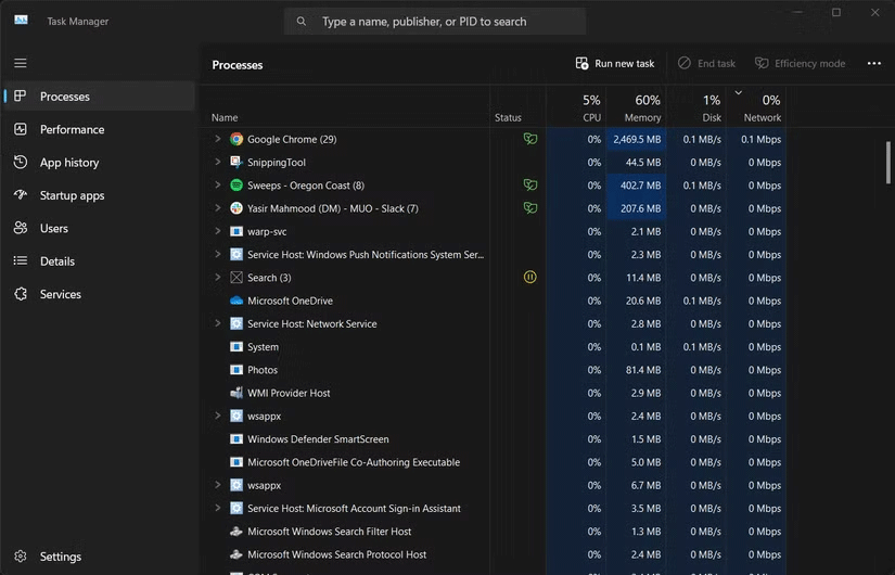 Xem trước tiến trình trong Task Manager