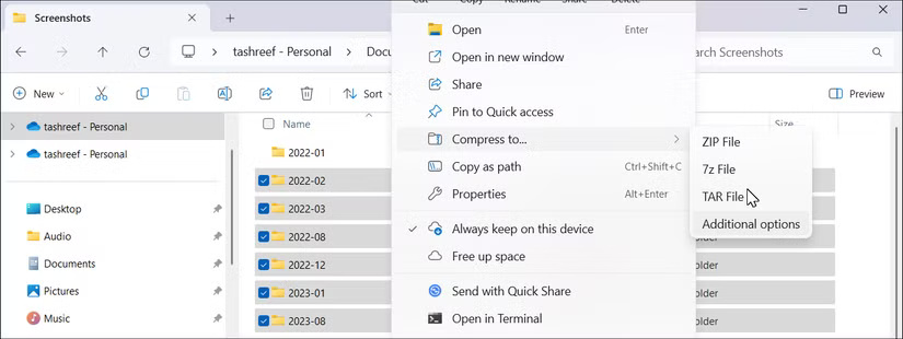 Menu nội dung File Explorer trong Windows 11