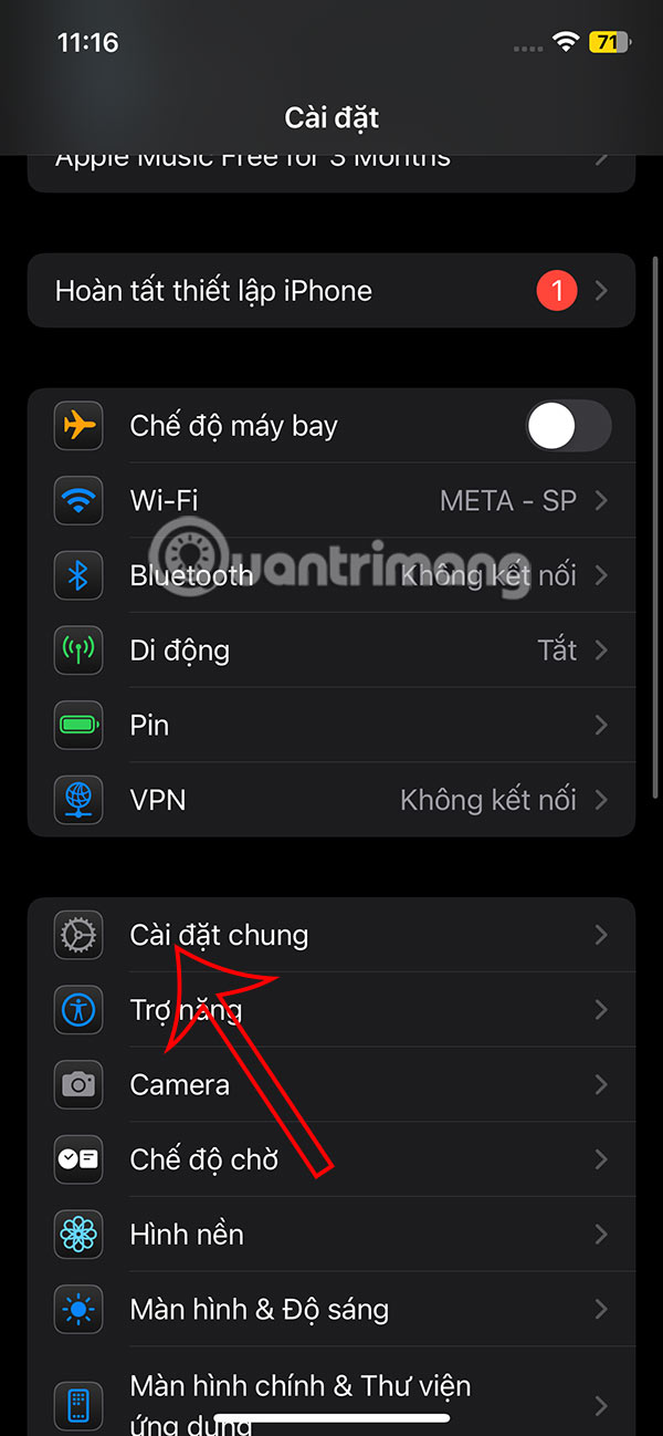 Cài đặt chung iPhone