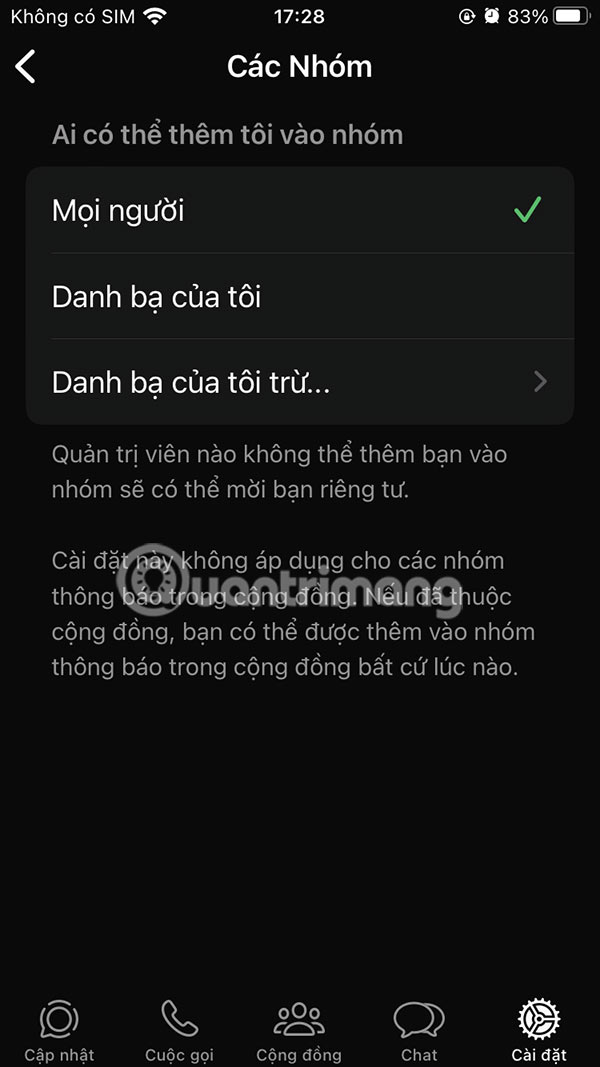 Điều chỉnh ai thêm bạn vào nhóm WhatsApp