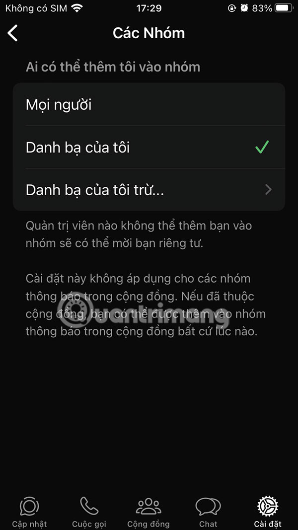 Người trong danh bạ thêm bạn vào nhóm WhatsApp