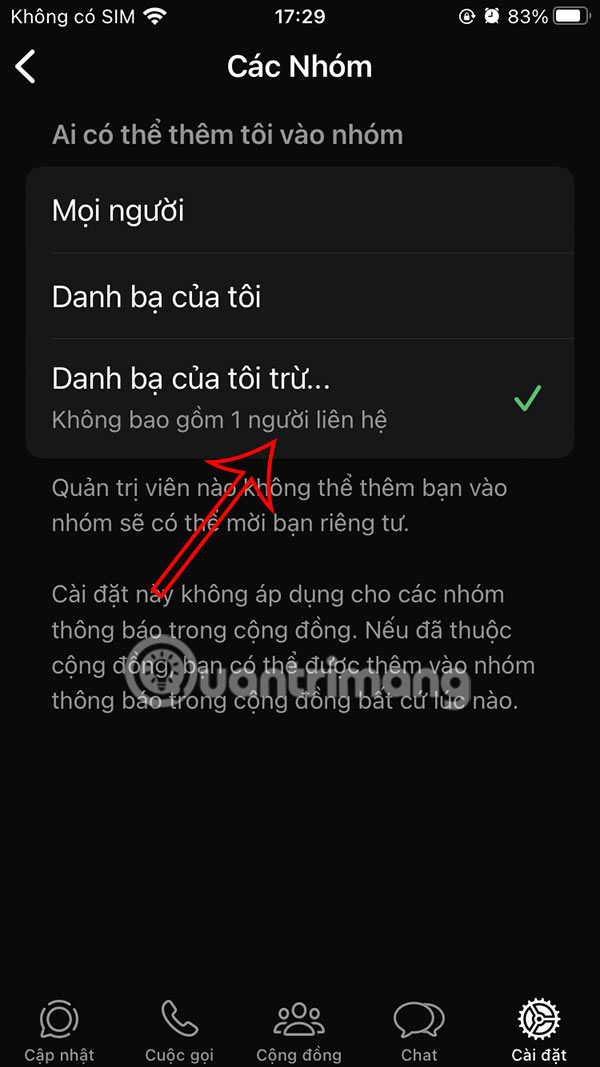 Danh sách thêm vào nhóm WhatsApp