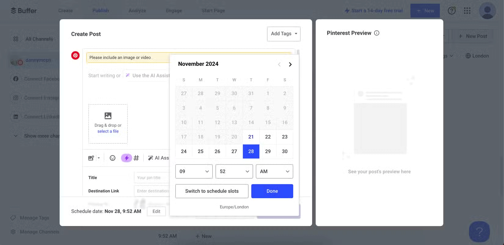 Schedule social posts in Buffer