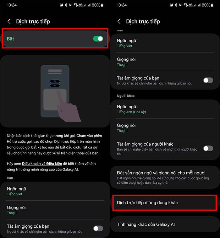 Dịch cuộc gọi ứng dụng Samsung