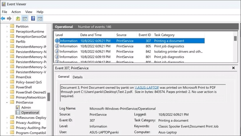 Xem Nhật ký lịch sử in trong Windows 11