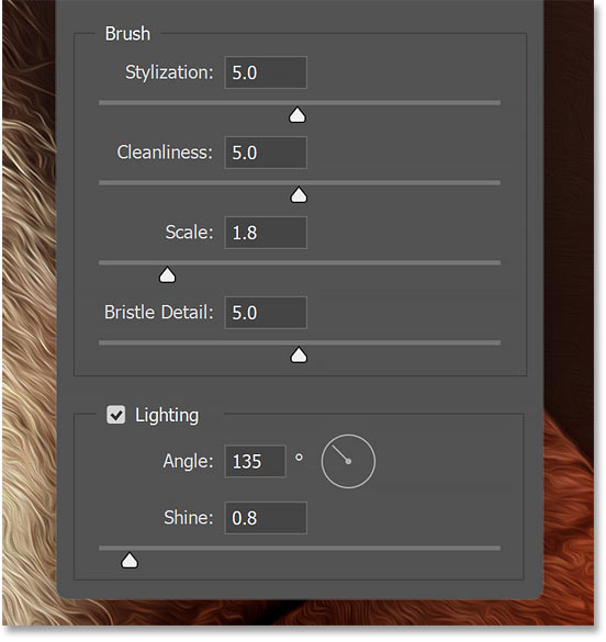 Thanh trượt brush và tùy chọn Lightning.