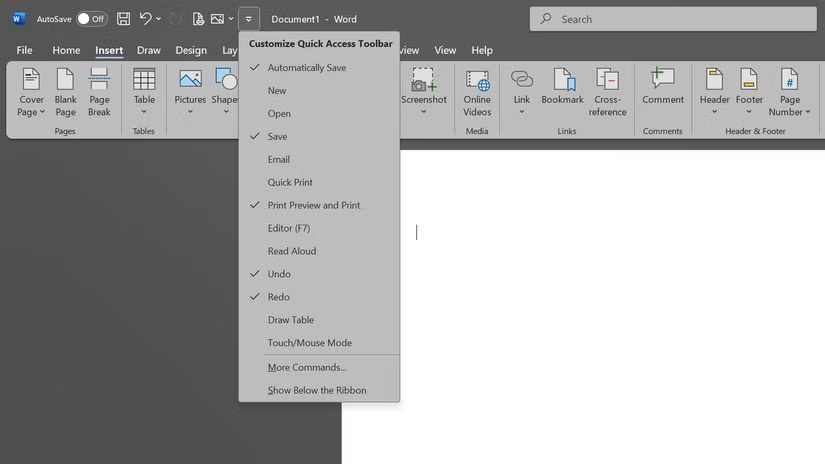 Tùy chỉnh menu Quick Access Toolbar trong Microsoft Word