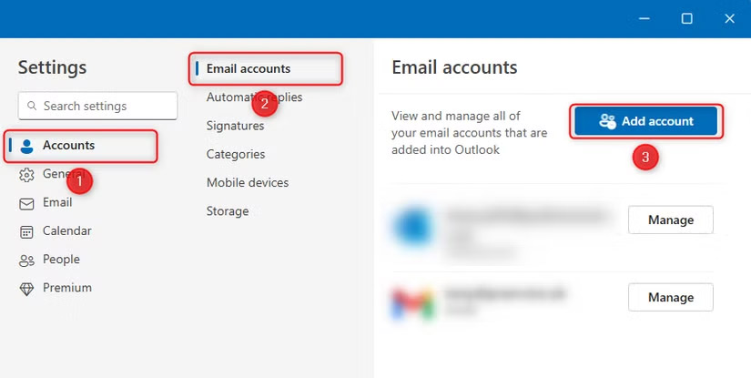 Thêm tài khoản email vào Outlook