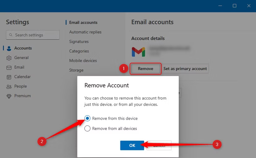 Xóa email đã thêm khỏi Outlook