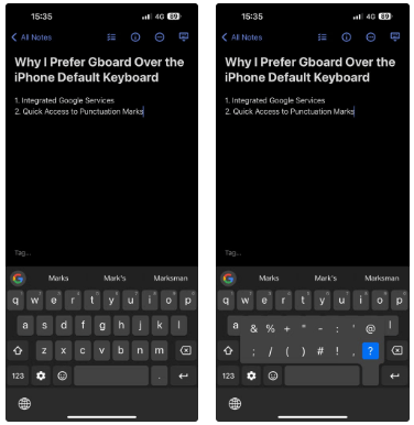 Phím dấu chấm trong Gboard trên iPhone