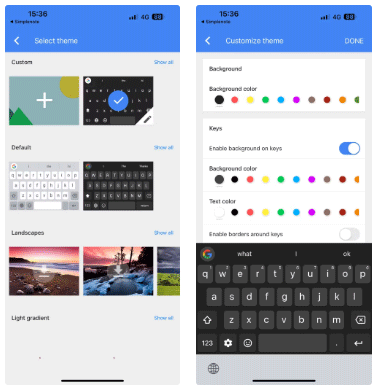 Tùy chỉnh theme trong cài đặt Gboard.