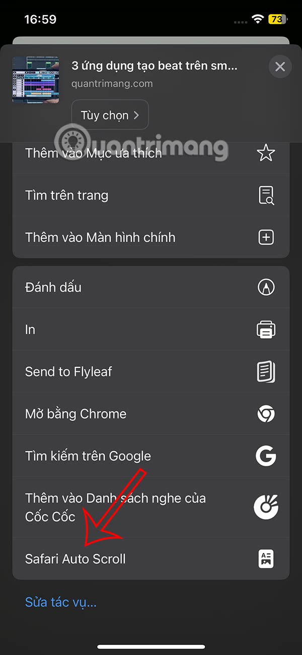 Chọn phím tắt Safari Auto Scroll