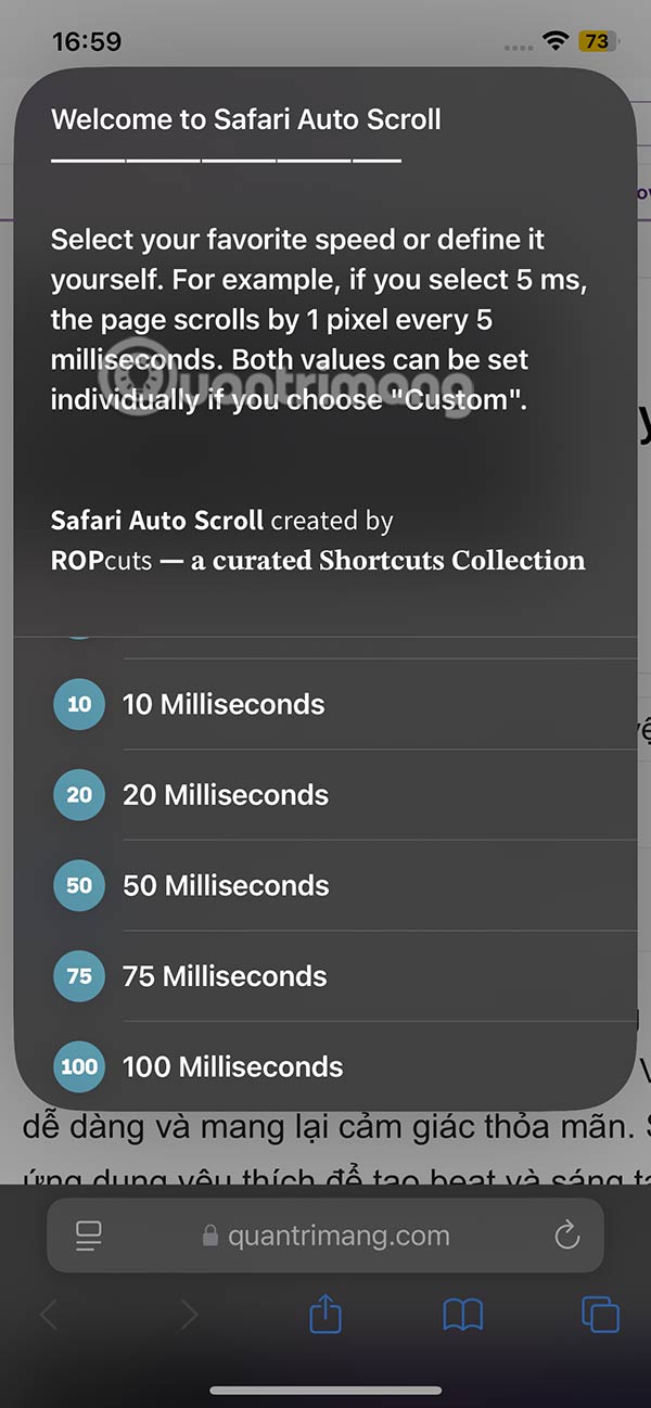 Safari website roll speed