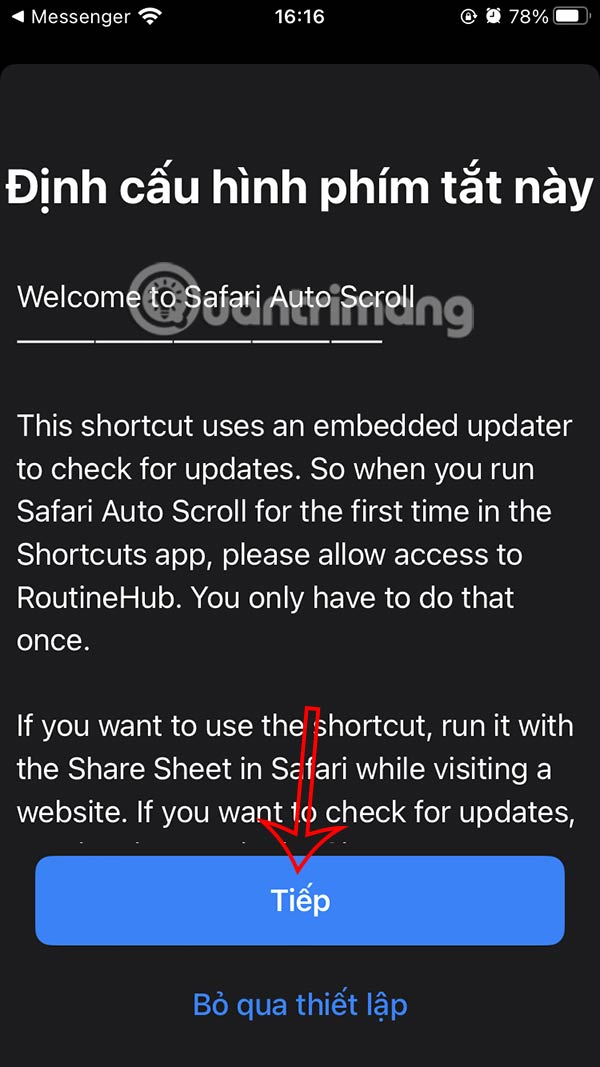 Cấu hình phím tắt Safari Auto Scroll