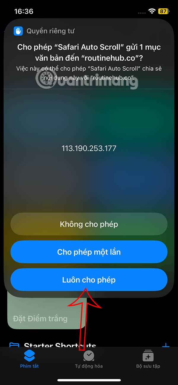 Quyền truy cập Safari Auto Scroll