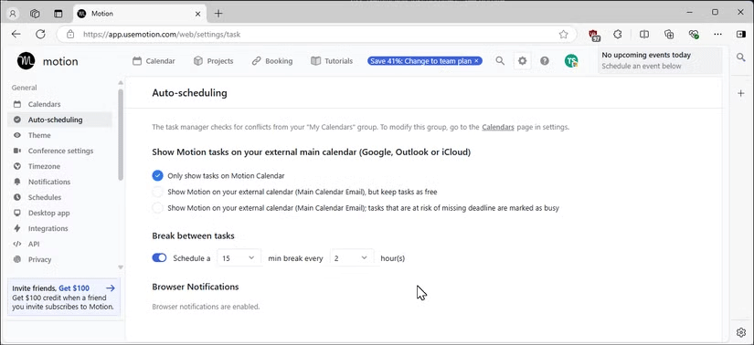 Tab Settings của Motion