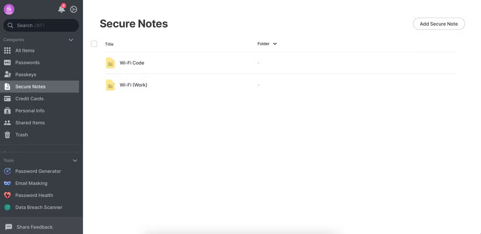 Tạo ghi chú bảo mật trong ứng dụng Dashlane
