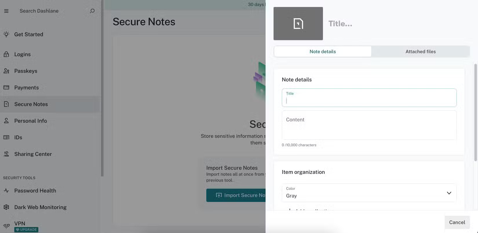 Tạo ghi chú trong Dashlane