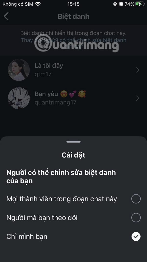 Chỉnh người đổi biệt danh