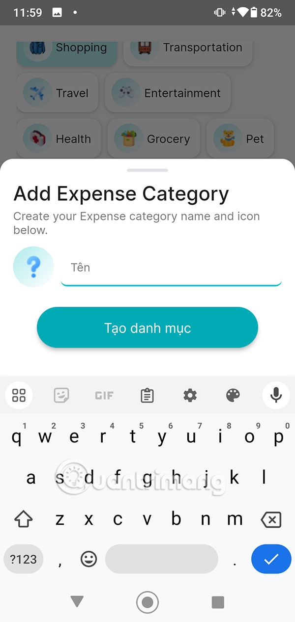 Điền tên danh mục