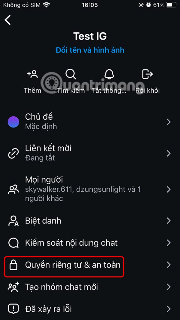 Chỉnh quyền riêng tư nhóm chat Instagram