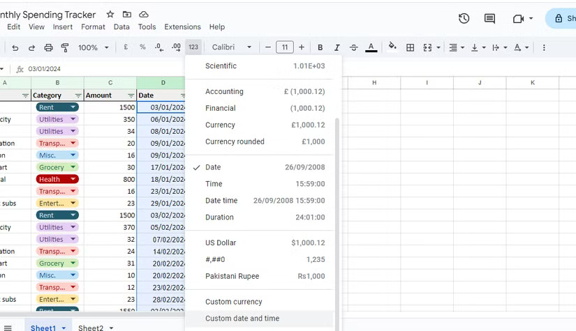 Date format in Google Sheets