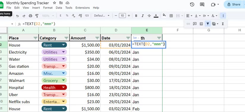 Use the TEXT function in Google Sheets