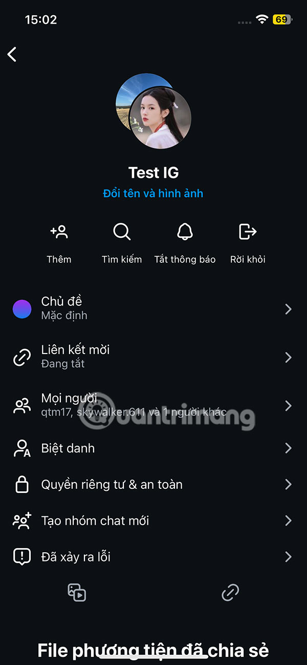 Tùy chỉnh nhóm chat Instagram mới