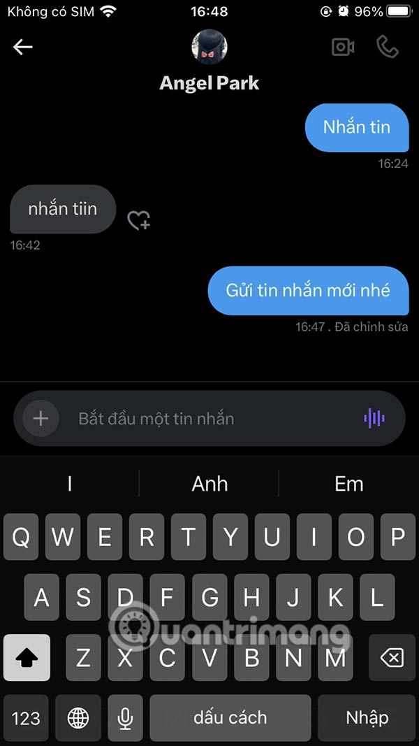 Đã chỉnh sửa tin nhắn X