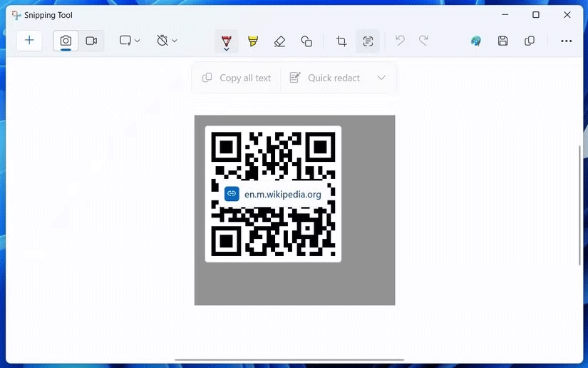 Quét mã QR trong ứng dụng Snipping Tool của Windows 11