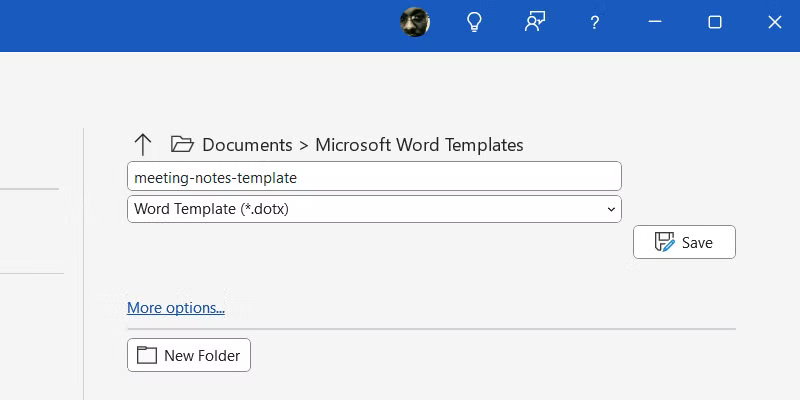 Lưu template trong Microsoft Word trên Windows.