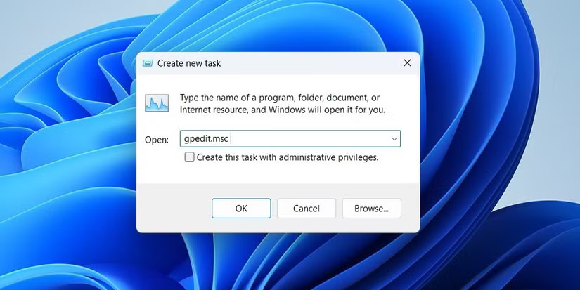 Mở Group Policy Editor bằng Task Manager