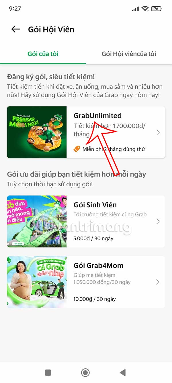 Gói Grab Unlimited