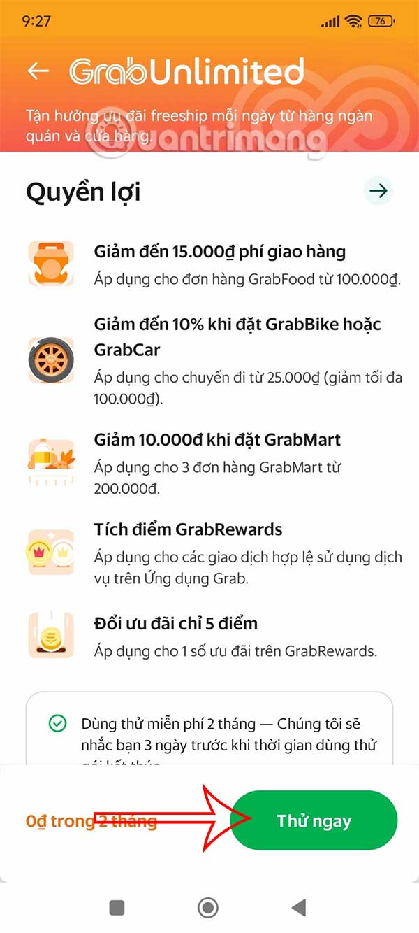 Thử gói Grab Unlimited